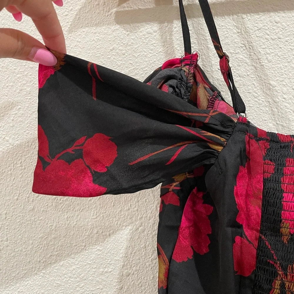 NWT Free People Cassandra Floral Red and Black Top Whimsigoth XS